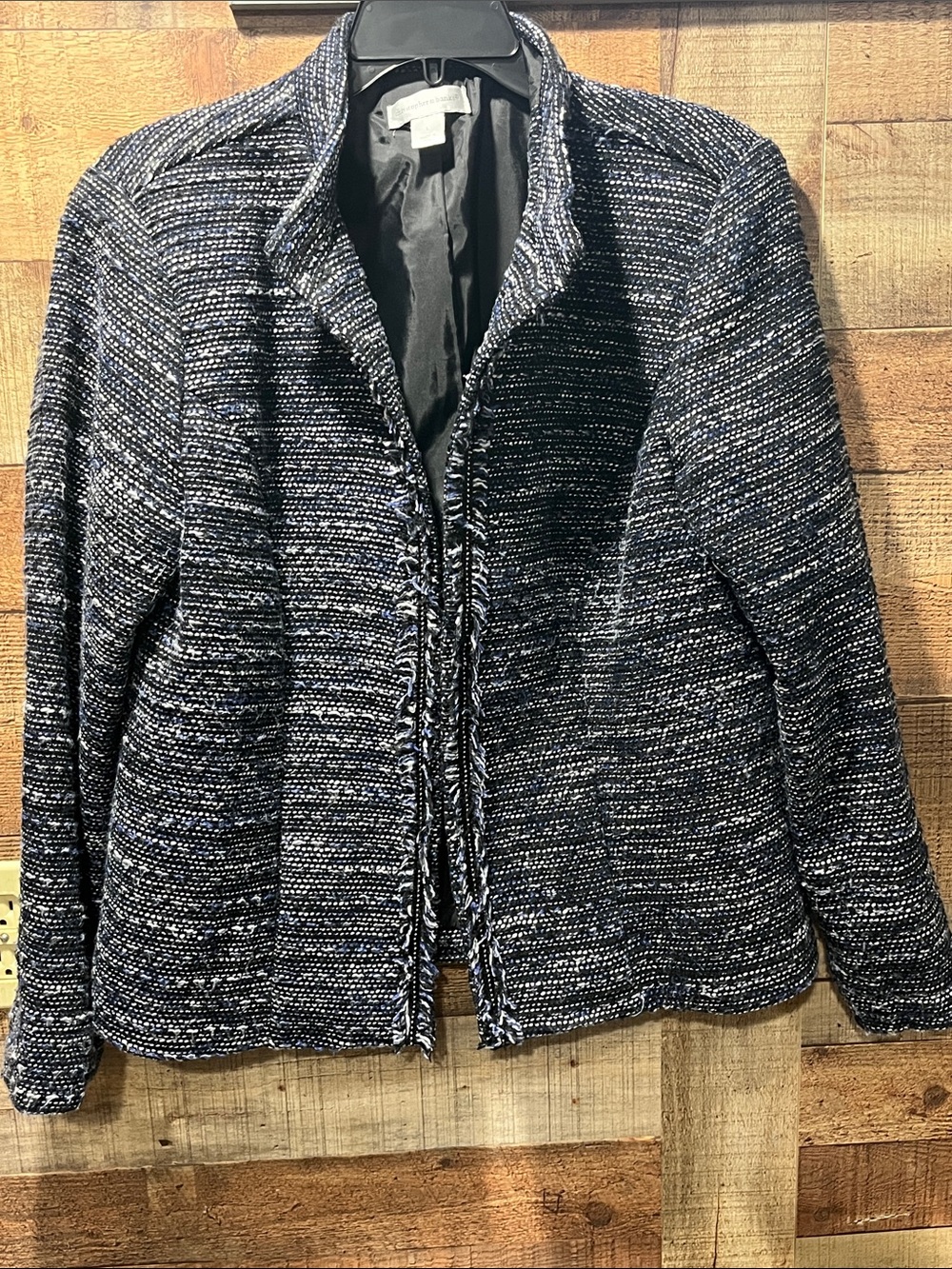 Christopher & Banks Navy Blue Tweed Open-Front Blazer women's large